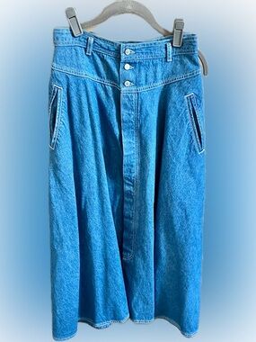 Vintage A-Line Denim Button-Front Skirt in Blue